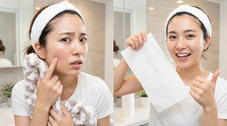 洗顔後のタオルの罠!ペーパータオルに変えるべき理由
